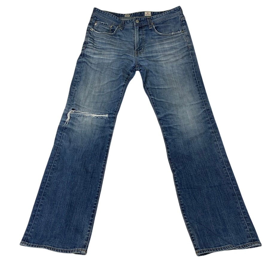 Ag Adriano Goldschmied Protege Straight Leg Jeans Mens 34 Blue Distressed